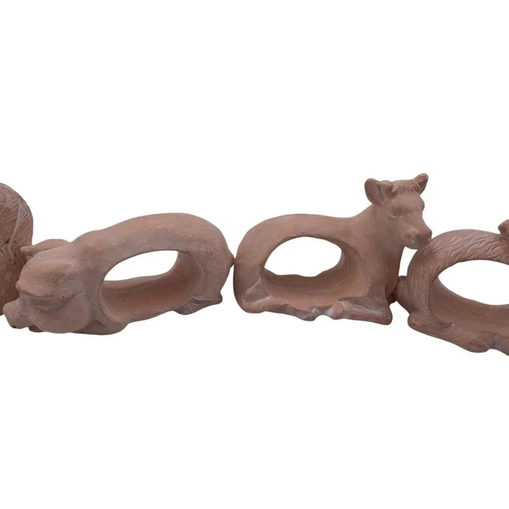 Set of 5 Toyo Terra Cotta Clay Animal Napkin Rings